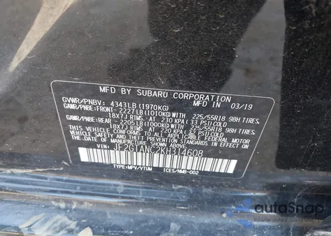 2019 Subaru Crosstrek 2.0I Limited from USA, damaged, VIN JF2GTANC2KH314608
